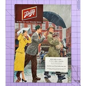 1951 Vintage Original Magazine Ad Schlitz Beer First In Sales Umbrella
